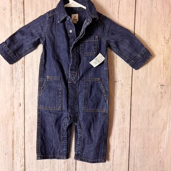Baby Gap  Long Sleeve With Pockets Denim Blue Kids Jumpsuit Sz 3-6 NWT - Picture 4 of 9